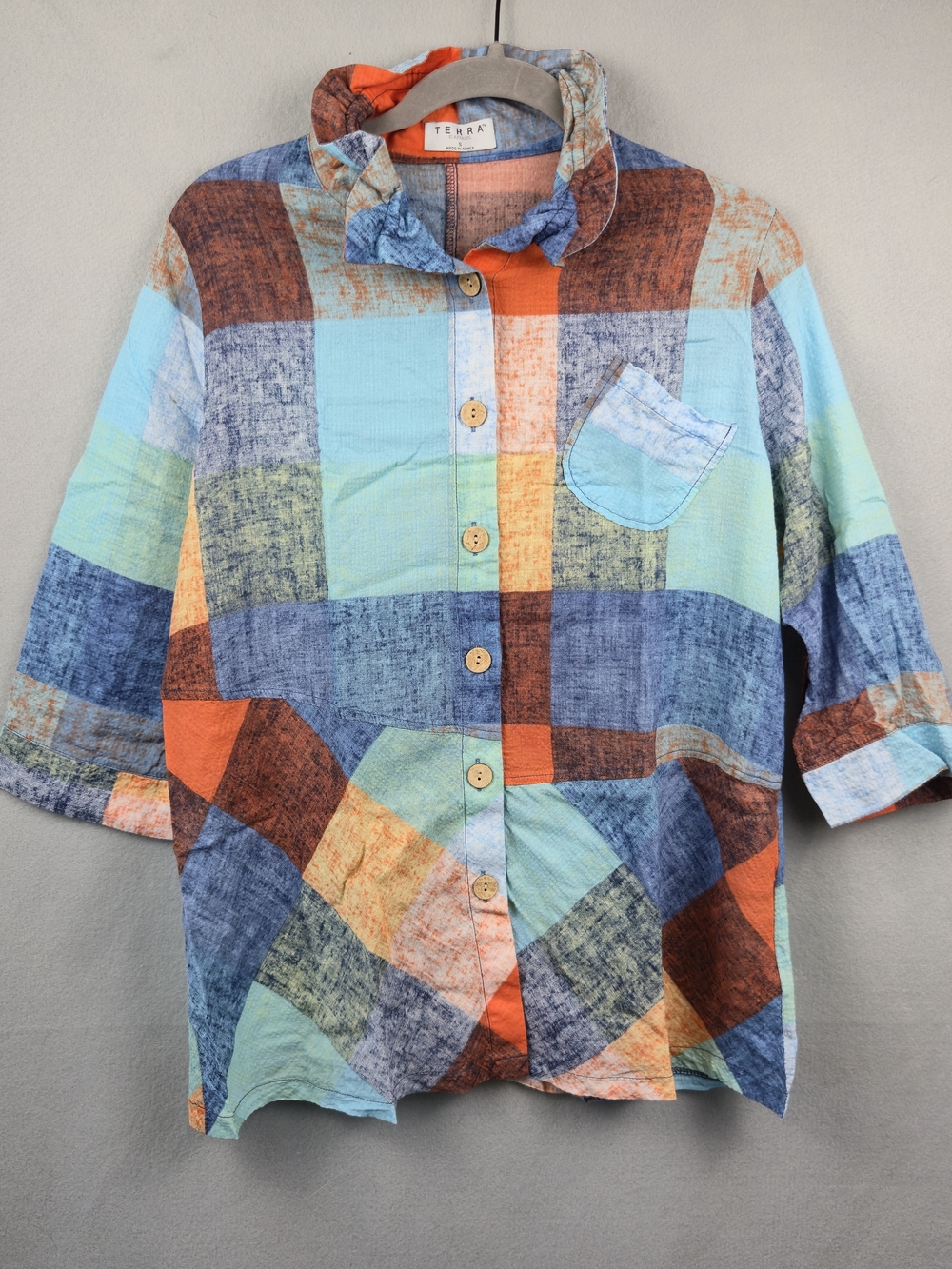 Terra Patchwork Plaid Button-Down Shirt Small